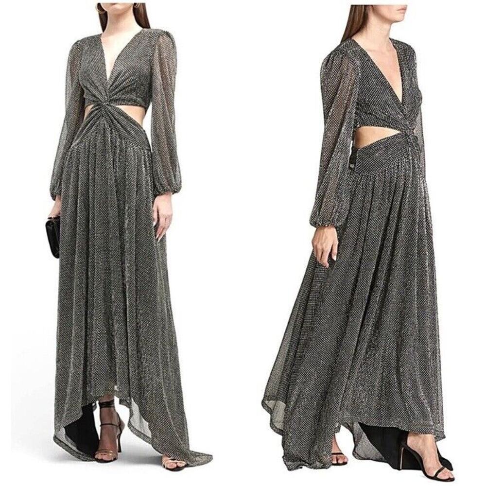 Ramy Brook Black Metallic Maxi Dress with Silver Dots